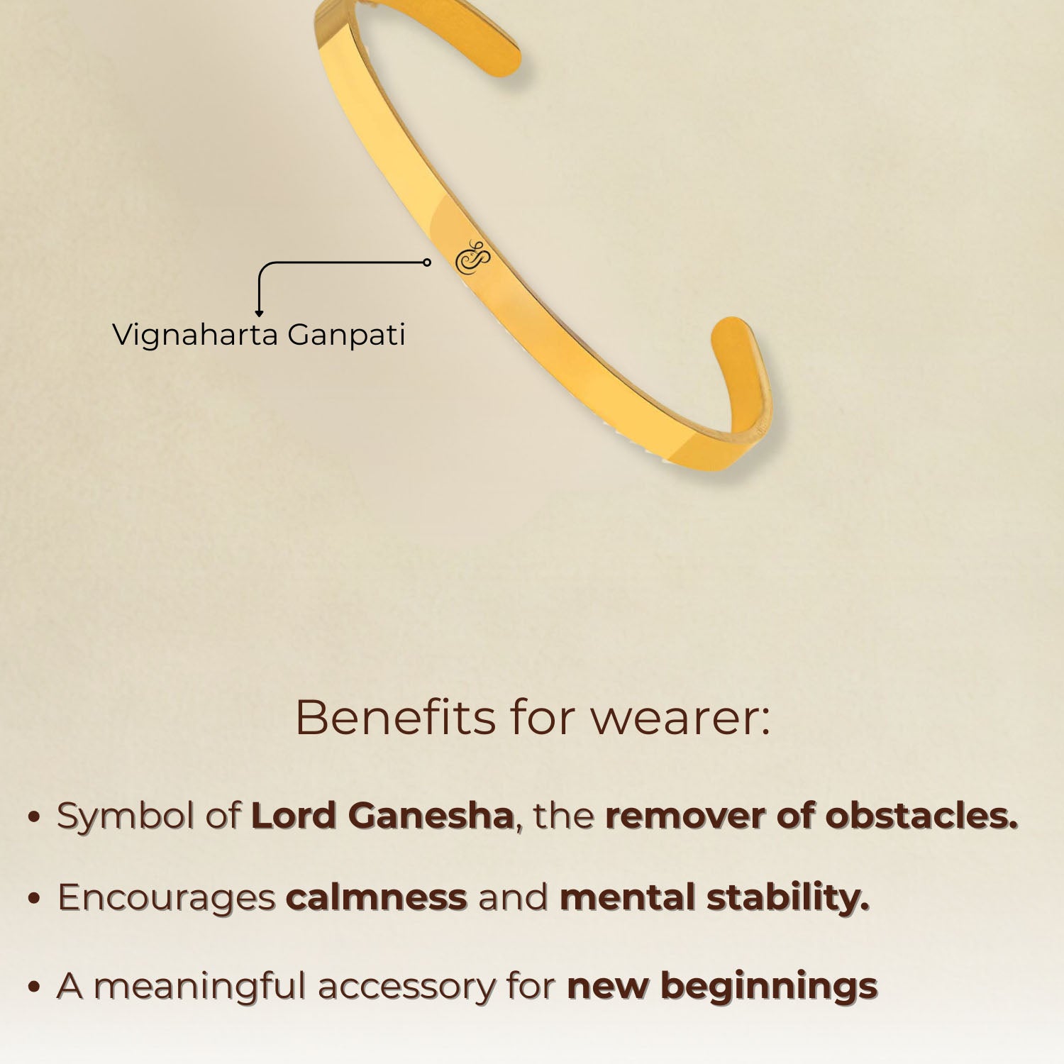 Vignaharta Ganpati Gloss Cuff Adjustable Bracelet Gold