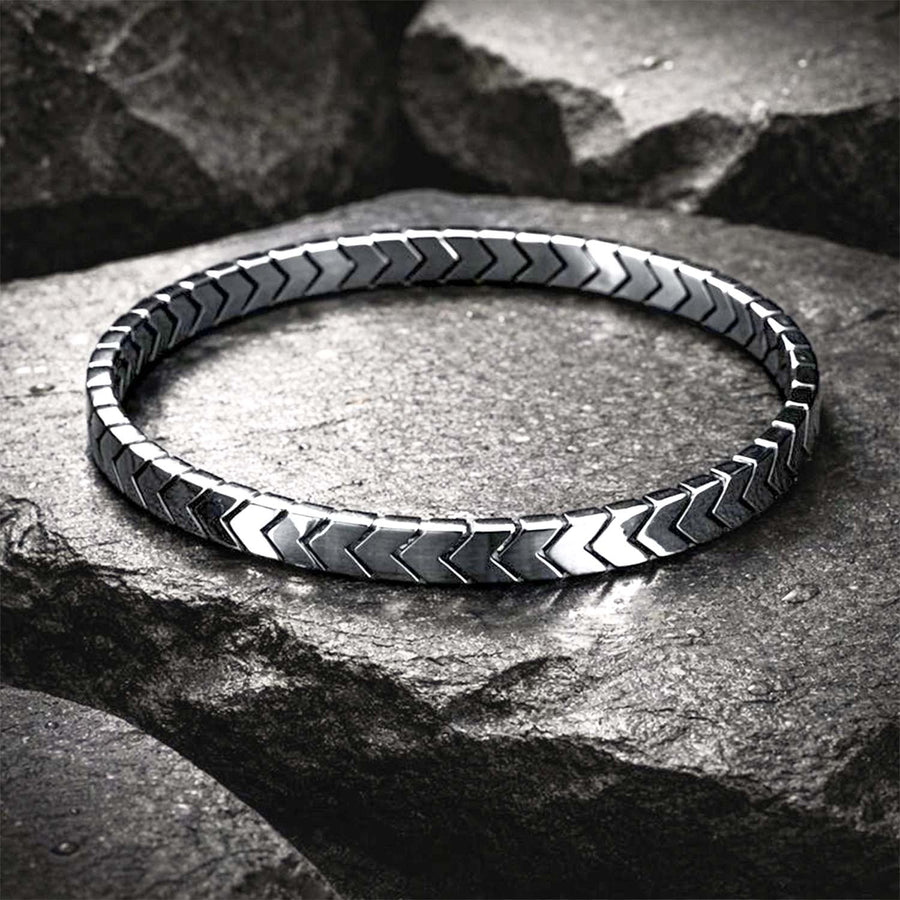 Viper Gloss Hematite Stack Natural Stone Bracelet