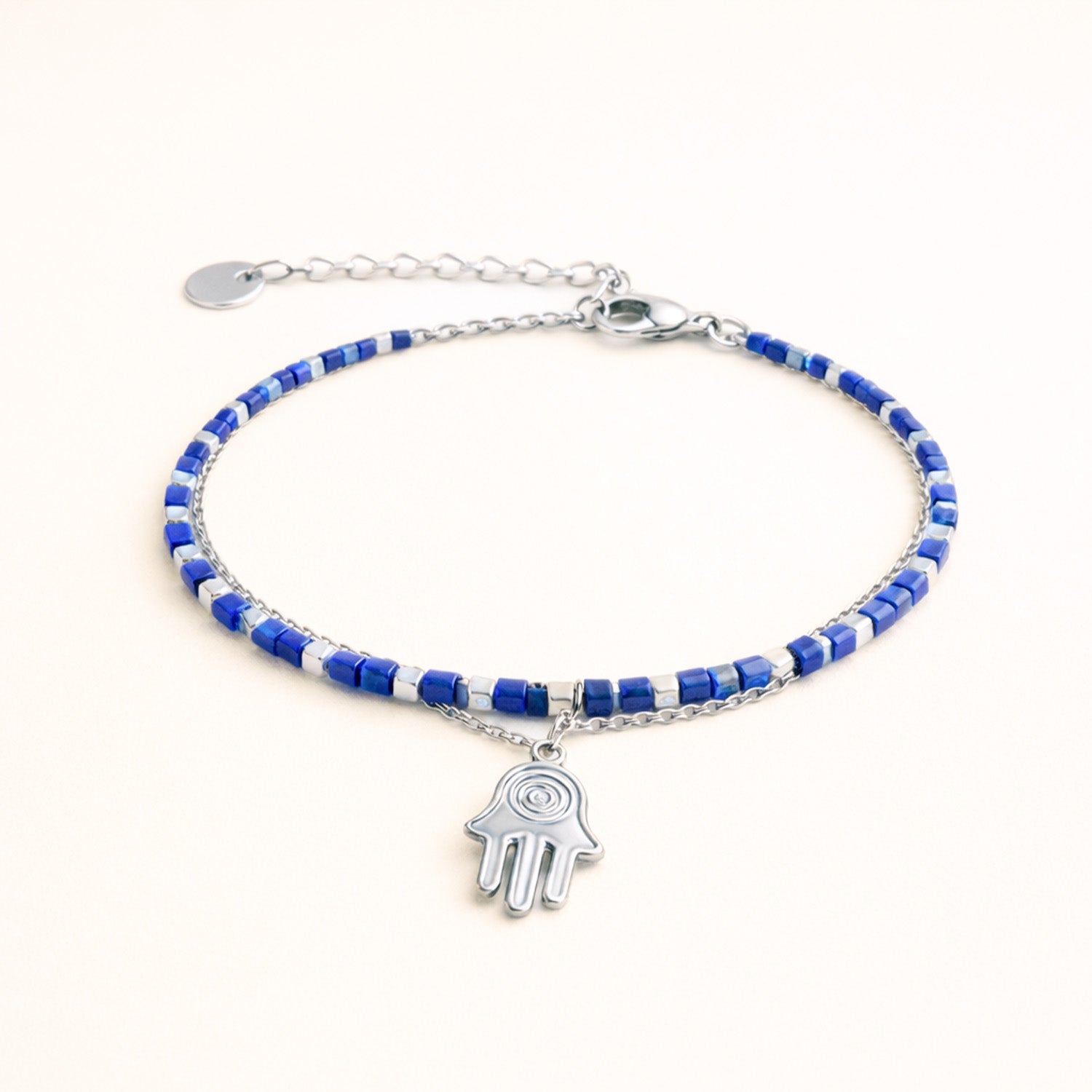 Zaria Layered Silver Bracelet with Lapis Lazuli Beads