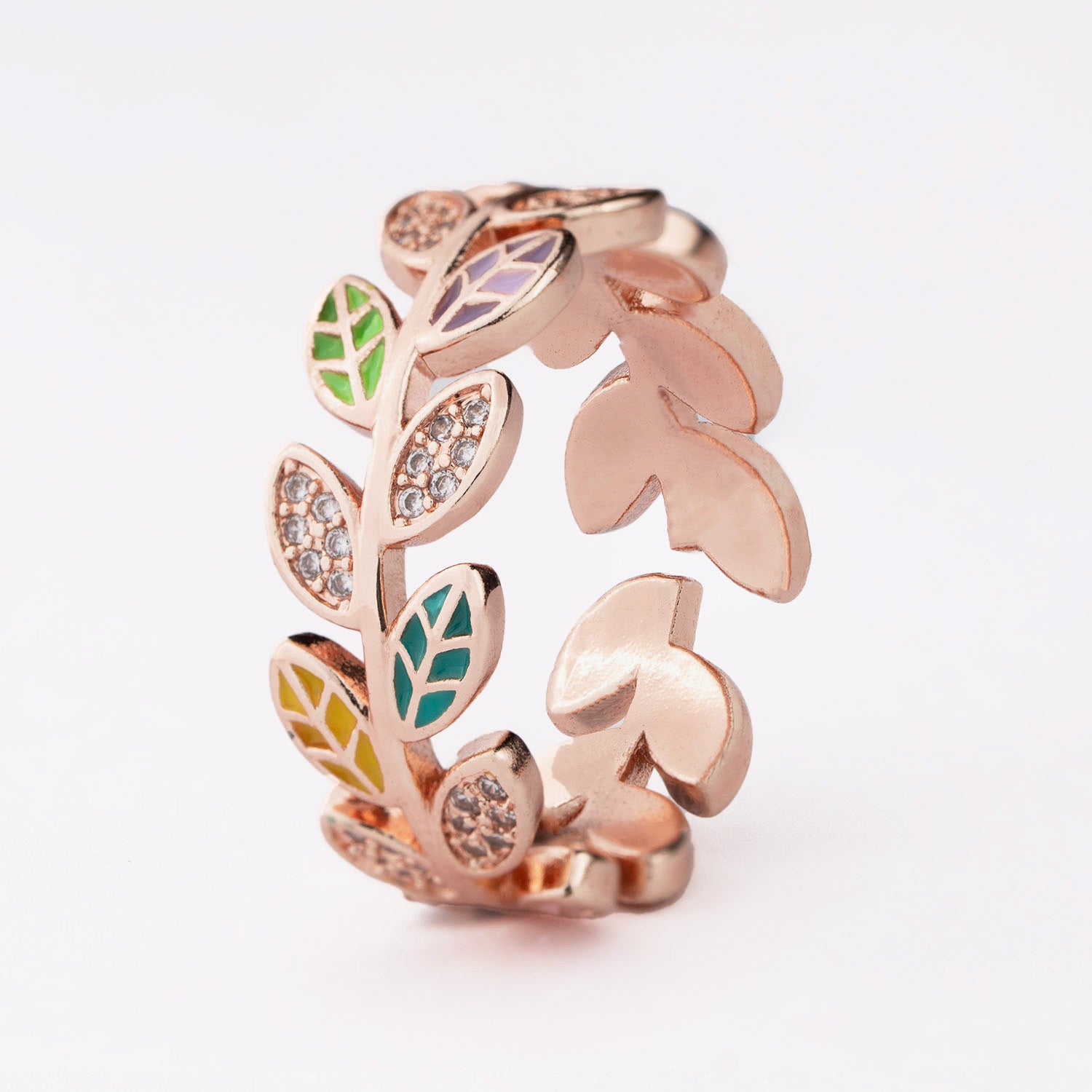 Rose Gold Multi Diamond Leaf Ring