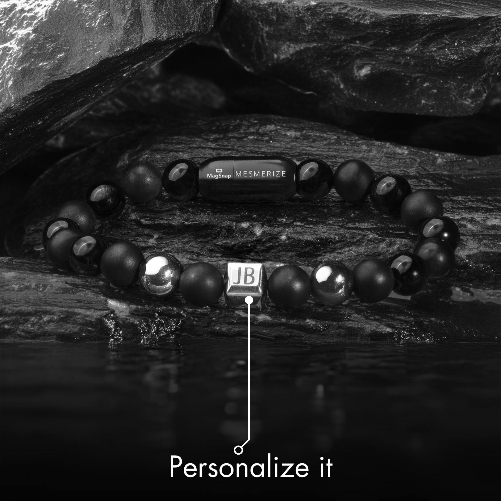 Personalised Stealth Gloss Black Bracelet With Magsnap2