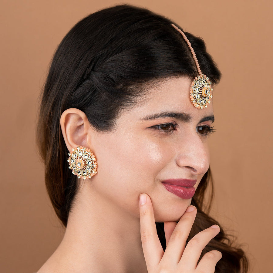 Dia Peach Kundan Maangtika